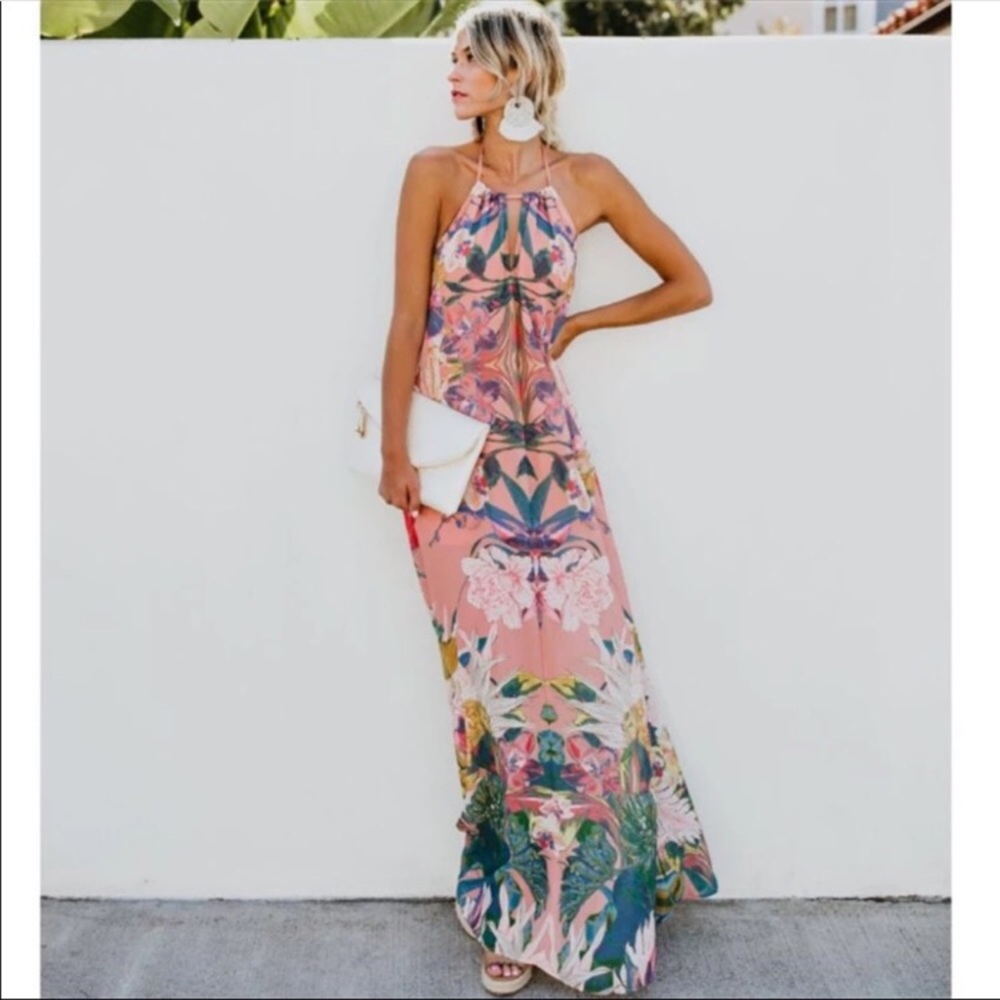 Pink Mokara Floral Halter Dress - Picture 4 of 8